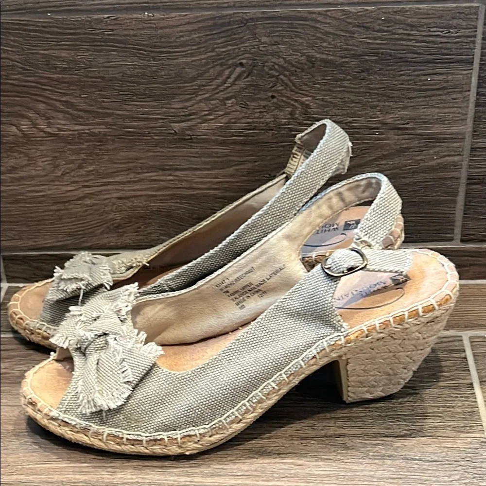 White Mountain Mossy Gray Fabric Espadrille Sandals with Bow Detail